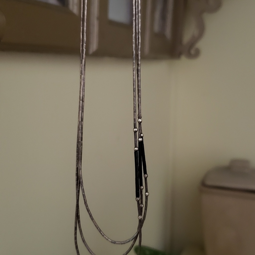 Gorgeous 3 strand onyx and sterling heshi necklace